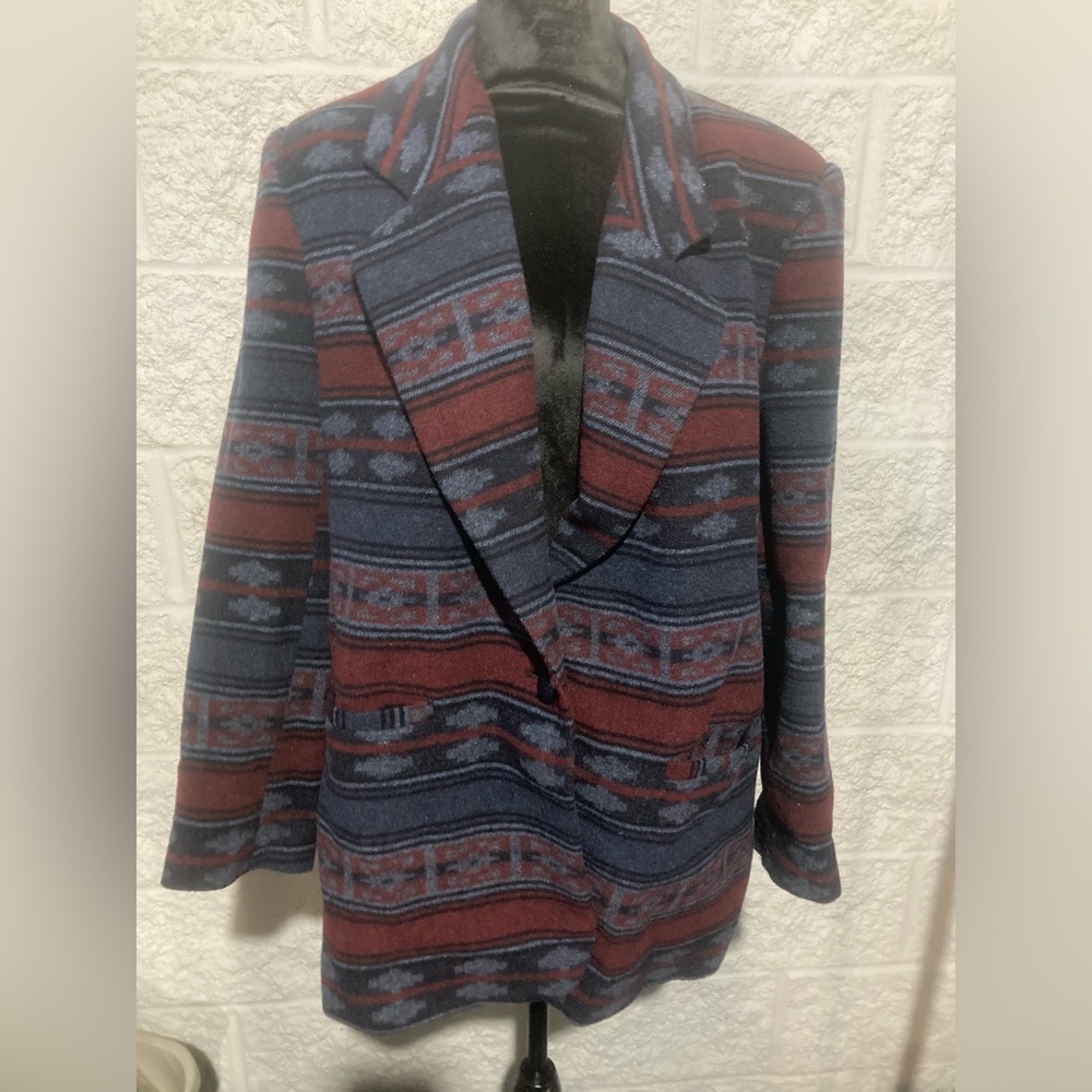 Braetan Blue and Burgundy Patterned Blazer